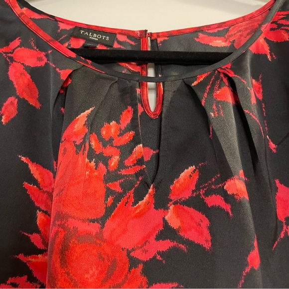 Talbots 2X Black Red Floral Blouse Romantic Chic Fall Holiday Top Plus Size - Picture 3 of 5